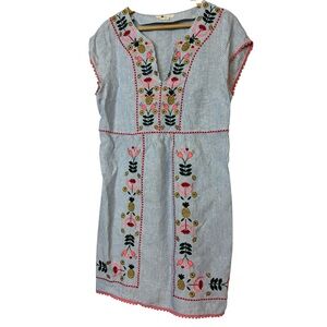 Boden Bea embroidered striped 100% linen dress women’s size 10R